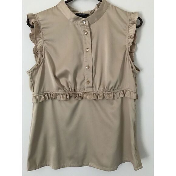 Bob Mackie Studio Gold Shiny Sleeveless Ruffle Shoulder Top MX230 Size M - Picture 1 of 3